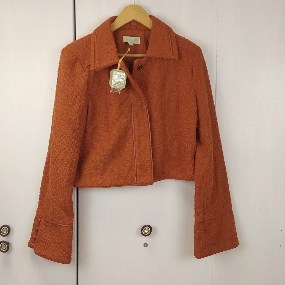 Ryegrass| Rust Orange Tweed Sports Coat Blazer Piping  Mod Couture Cropped  Sz.M